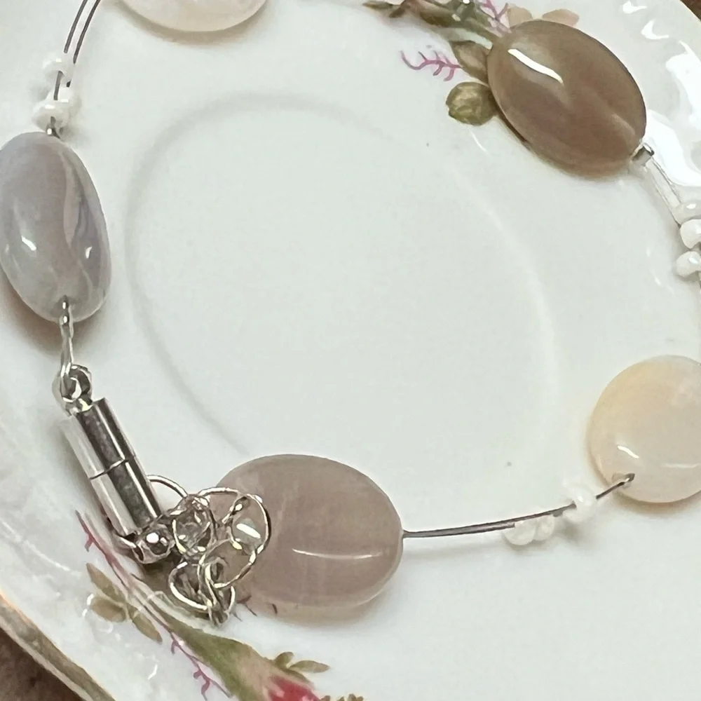 Artisan Silver and Cream Oval‎ Bracelet